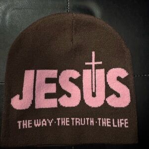 Brown and Pink Jesus Beanie/Skull Cap